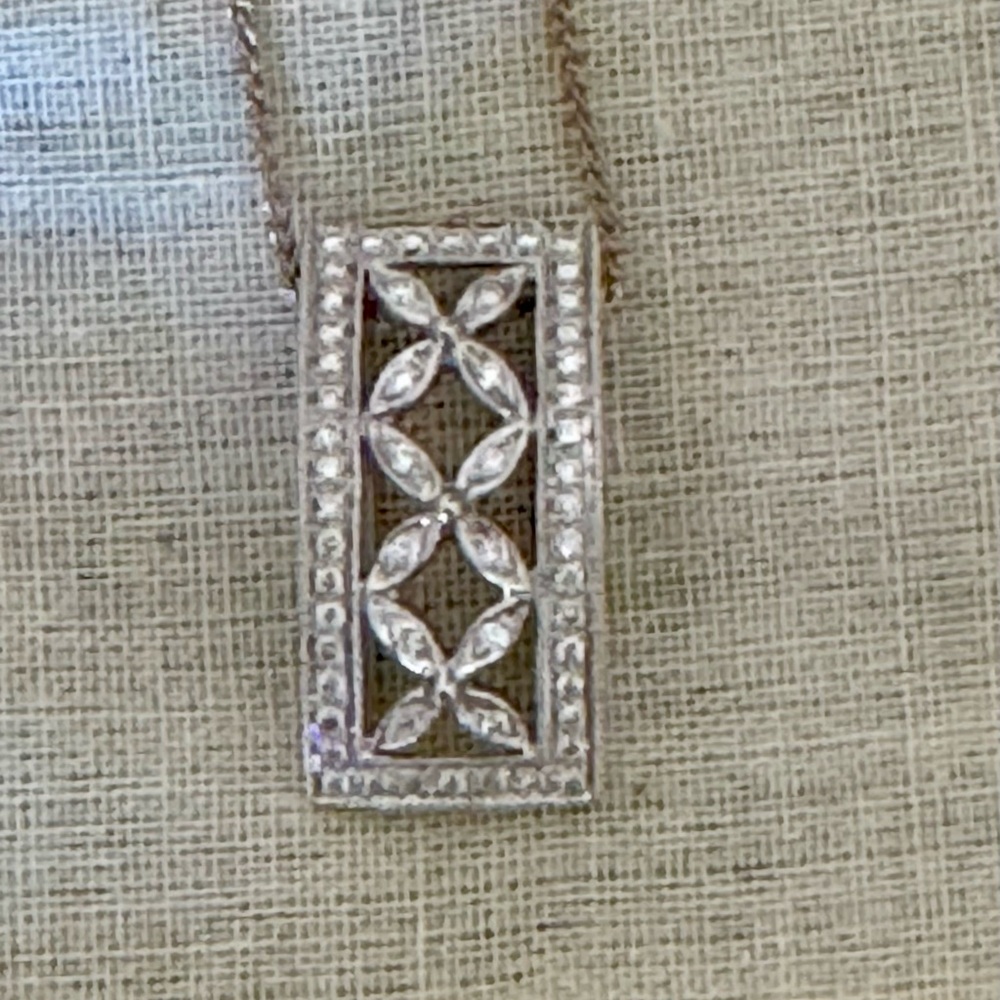 14k White Gold Diamond Pendant Necklace Includes Appraisal Art Deco Vintage Look